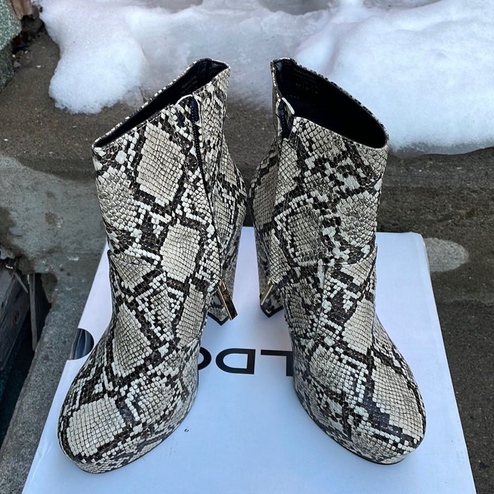 Aldo snakeskin platform booties